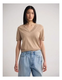 Charlotte Cashmere Blend V-Neck in Latte