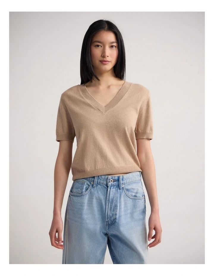 Charlotte Cashmere Blend V-Neck in Latte image 1