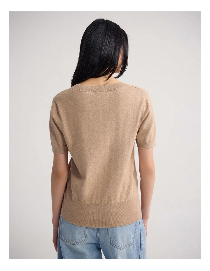 Charlotte Cashmere Blend V-Neck in Latte image 2