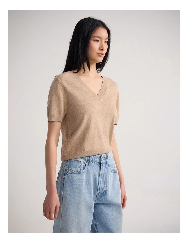 Charlotte Cashmere Blend V-Neck in Latte image 3