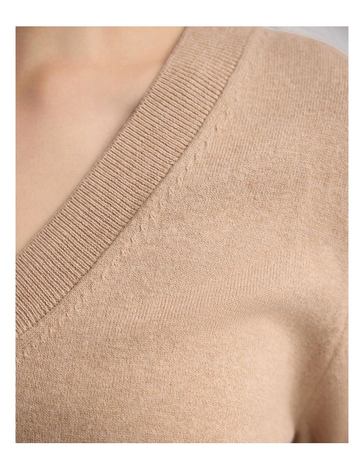Charlotte Cashmere Blend V-Neck in Latte image 6