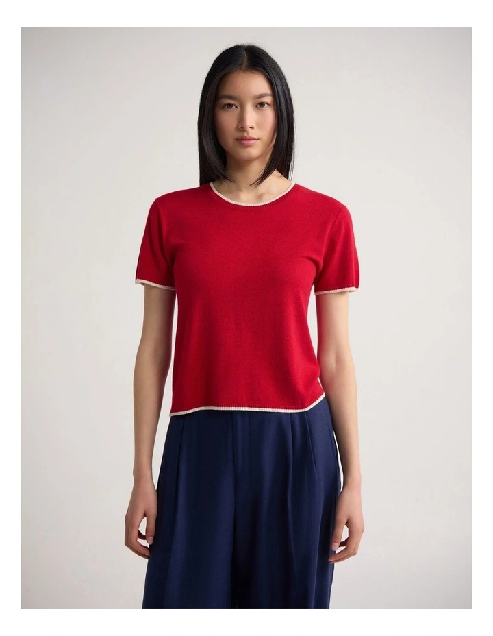 Indra Tipping Knit in Red/Ecru image 1