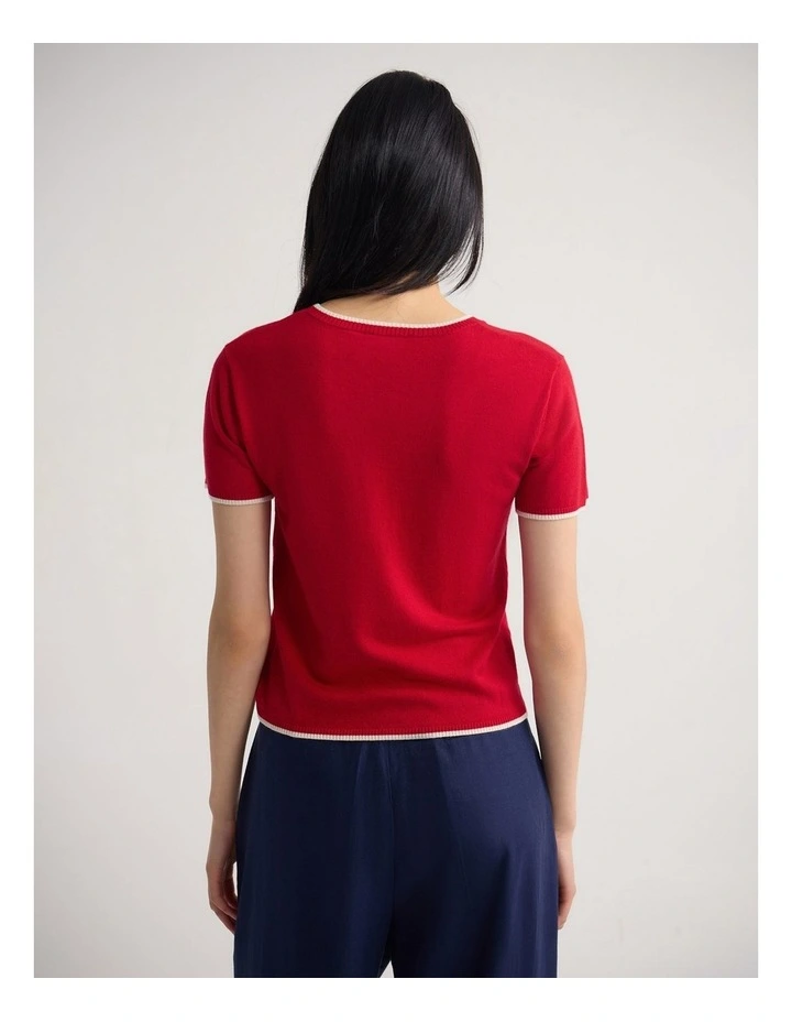 Indra Tipping Knit in Red/Ecru image 2