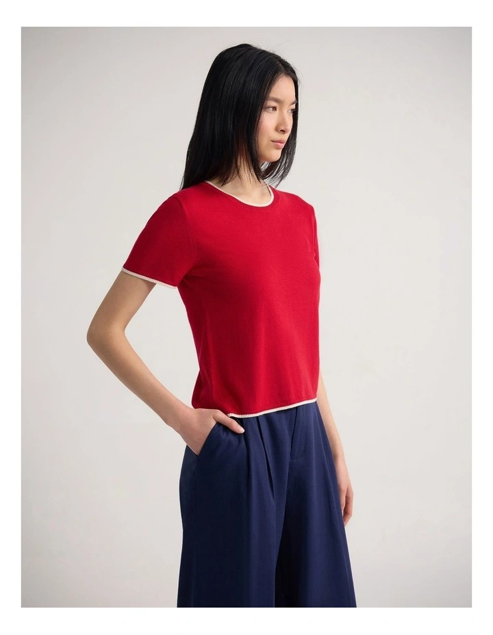 Indra Tipping Knit in Red/Ecru image 3