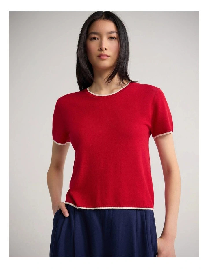 Indra Tipping Knit in Red/Ecru image 4