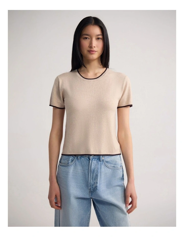 Indra Tipping Knit in Sand/Choco image 1
