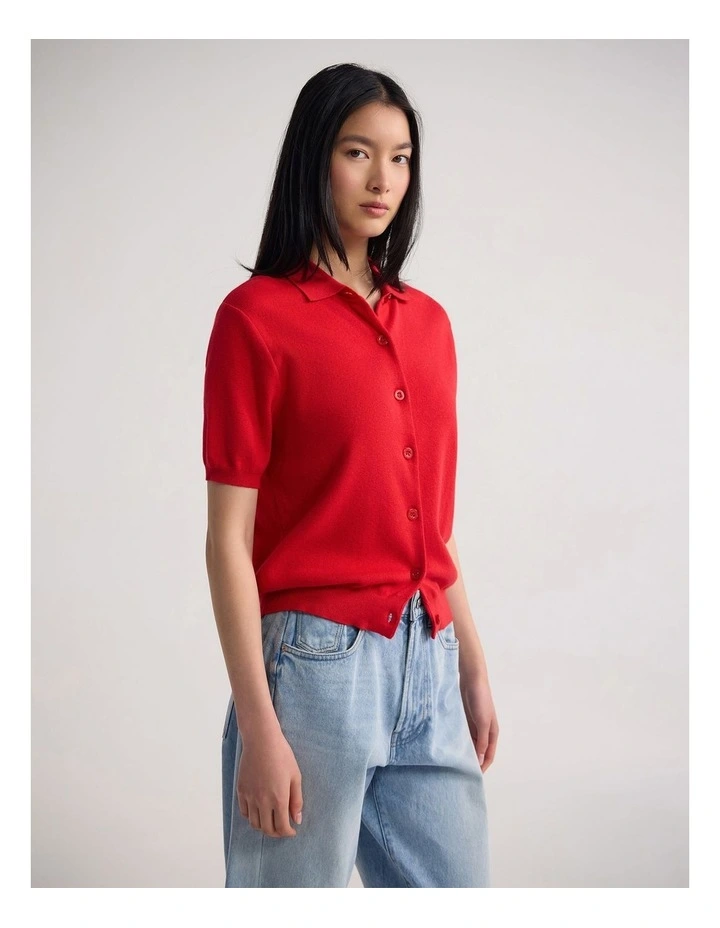Lillie Cashmere Blend Cardigan in Red image 3