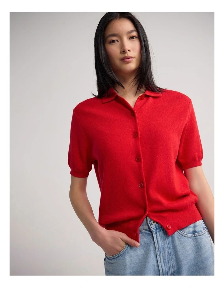 Lillie Cashmere Blend Cardigan in Red image 4
