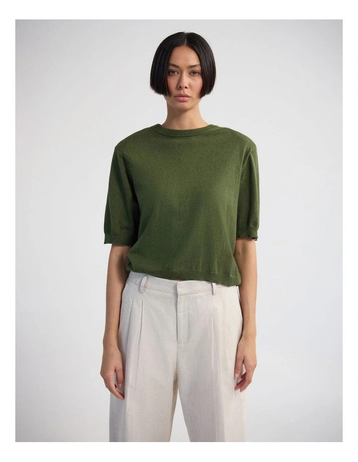 Leeta Cashmere Blend Shldr Pad Knit in Army image 1