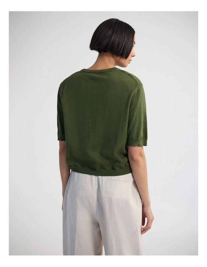 Leeta Cashmere Blend Shldr Pad Knit in Army image 2