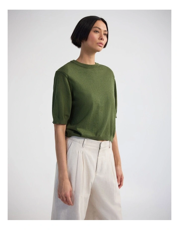 Leeta Cashmere Blend Shldr Pad Knit in Army image 3