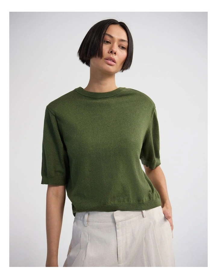 Leeta Cashmere Blend Shldr Pad Knit in Army image 4