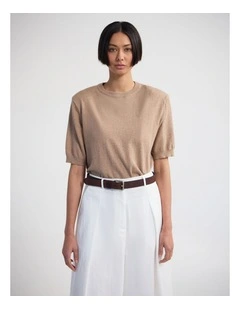 Leeta Cashmere Blend Shldr Pad Knit in Sand