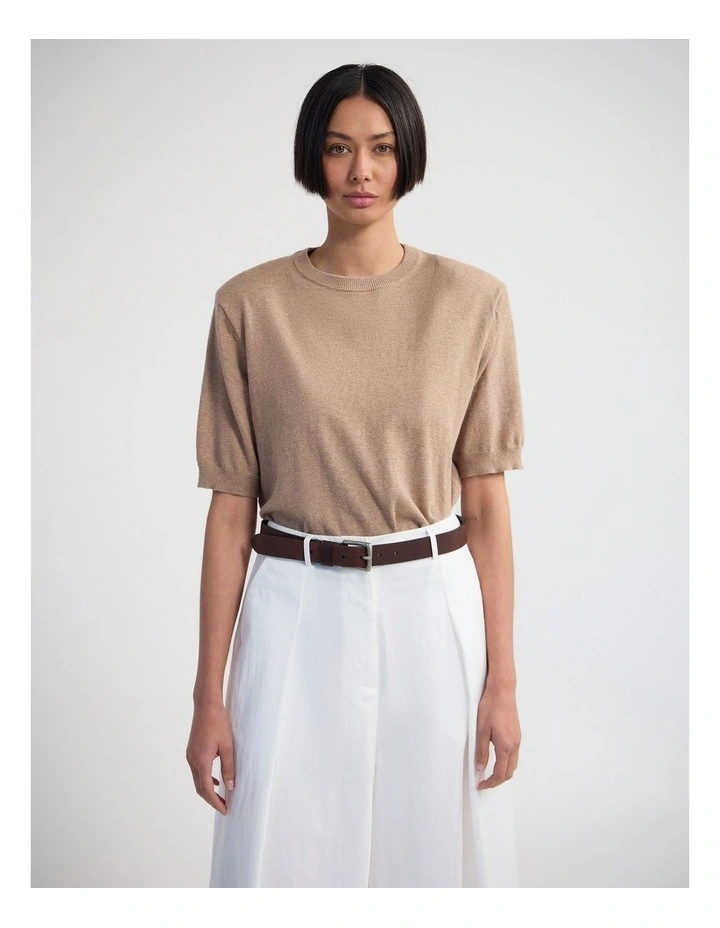 Leeta Cashmere Blend Shldr Pad Knit in Sand image 1