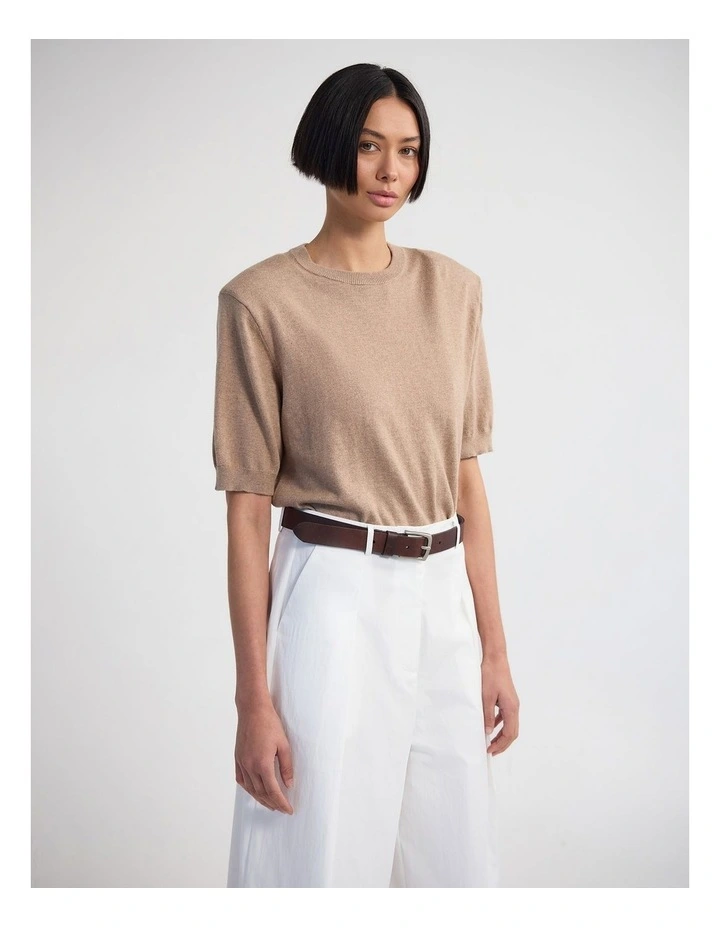 Leeta Cashmere Blend Shldr Pad Knit in Sand image 3