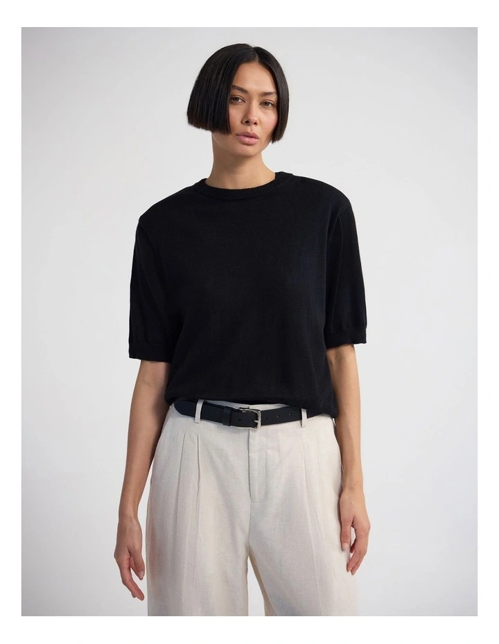 Leeta Cashmere Blend Shldr Pad Knit in Black image 1