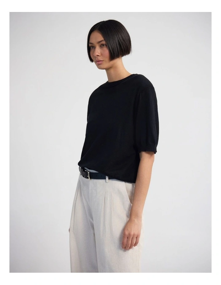 Leeta Cashmere Blend Shldr Pad Knit in Black image 3