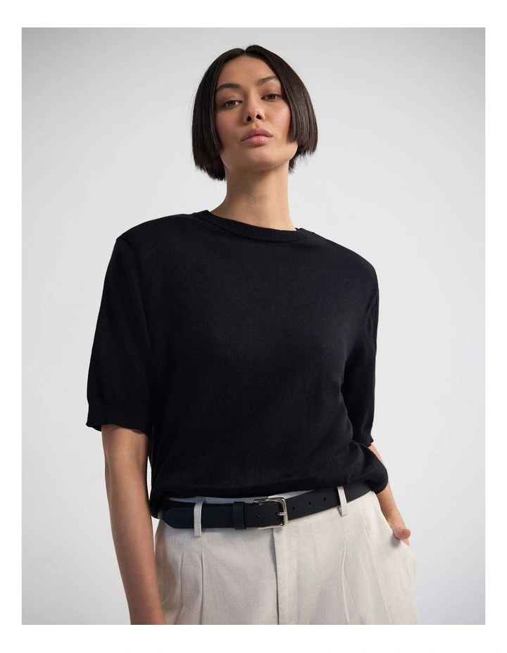 Leeta Cashmere Blend Shldr Pad Knit in Black image 4