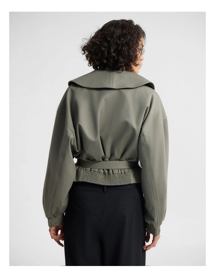 Indie Crop Belt Waist Jacket in Green image 2