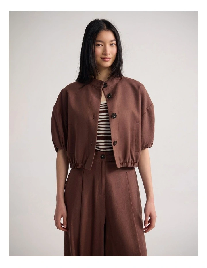 Sasha Short Sleeve Crop Jacket in Burnt Mocha image 1