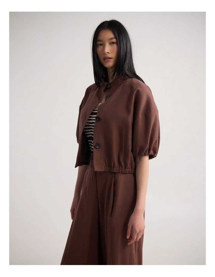 Sasha Short Sleeve Crop Jacket in Burnt Mocha image 3