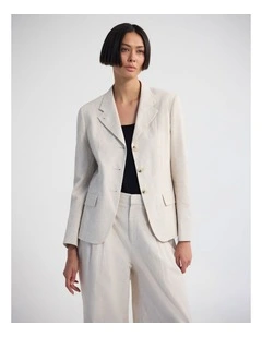Rae Linen Blend Crop/Cinched Blazer in Sand