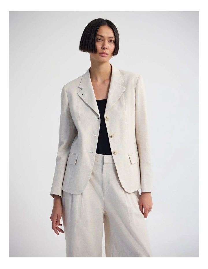 Rae Linen Blend Crop/Cinched Blazer in Sand image 1