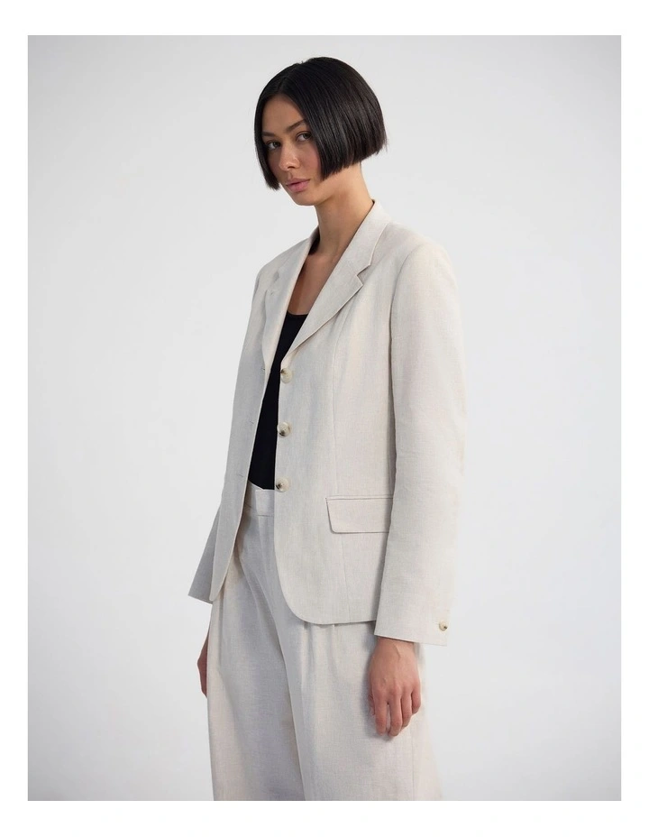 Rae Linen Blend Crop/Cinched Blazer in Sand image 3