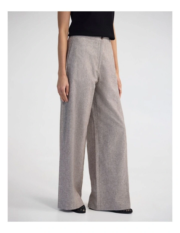 Golide Linen Blend Pinstriped Pant in Mocha image 3