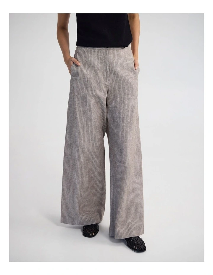 Golide Linen Blend Pinstriped Pant in Mocha image 4