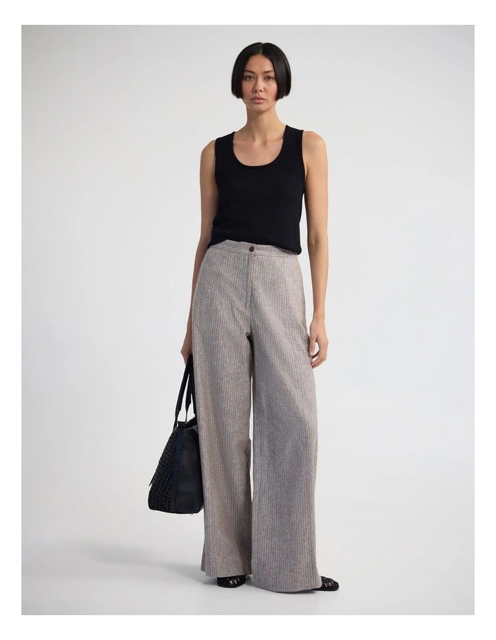 Golide Linen Blend Pinstriped Pant in Mocha image 5