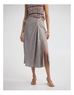 Nadia Linen Blend Pinstriped Skirt in Mocha