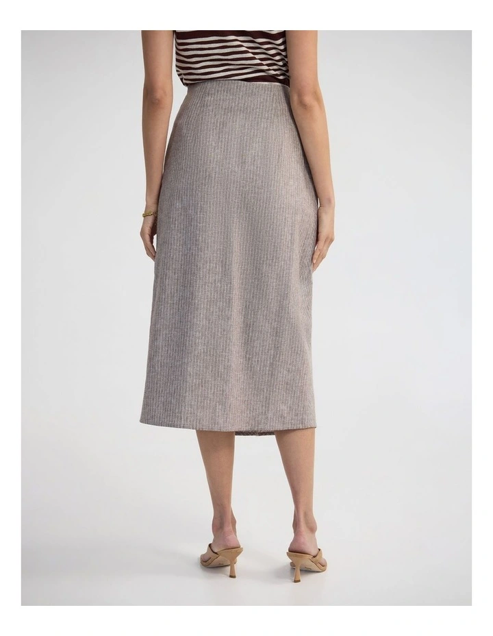 Nadia Linen Blend Pinstriped Skirt in Mocha image 2