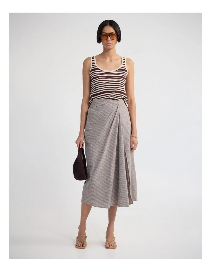 Nadia Linen Blend Pinstriped Skirt in Mocha image 5