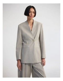 Carlie Wool Blend Collarless Blazer in Sandstone