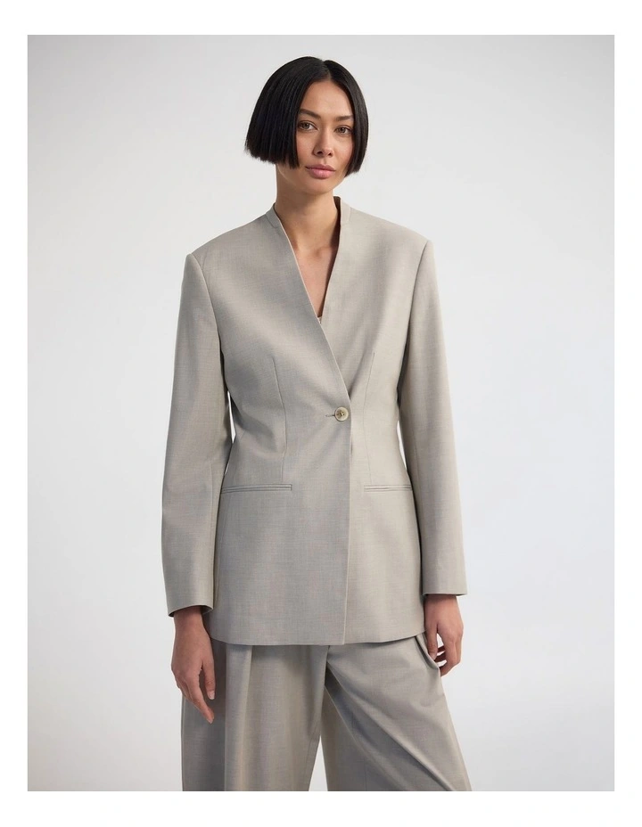 Carlie Wool Blend Collarless Blazer in Sandstone image 1