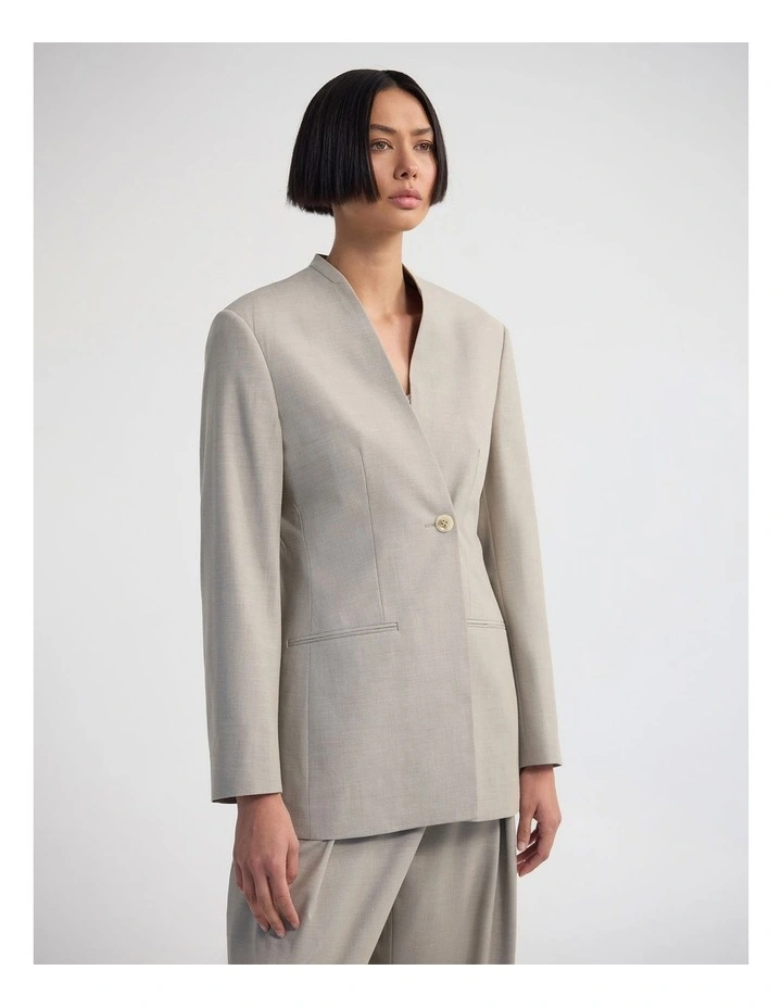 Carlie Wool Blend Collarless Blazer in Sandstone image 3