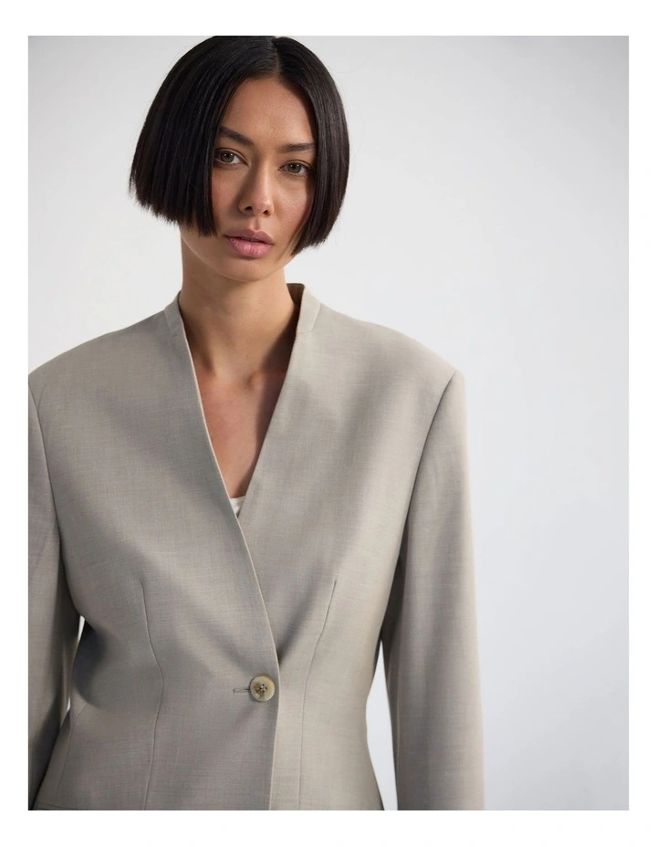 Carlie Wool Blend Collarless Blazer in Sandstone image 4
