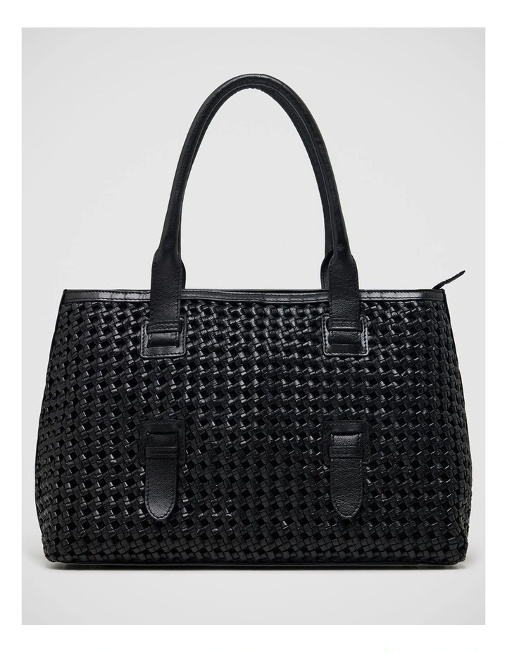Isolde Woven Leather Bag in Black image 1