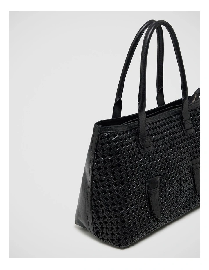 Isolde Woven Leather Bag in Black image 4