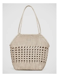 Avery Woven Recycled Leather Bag in White