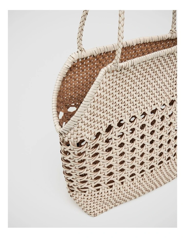 Avery Woven Recycled Leather Bag in White image 4