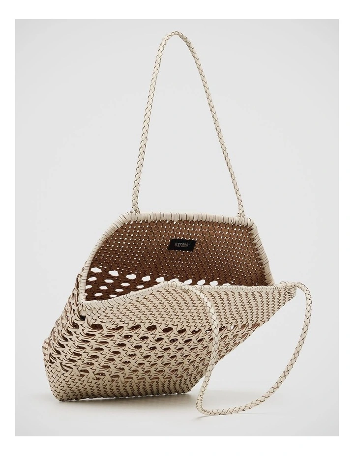 Avery Woven Recycled Leather Bag in White image 5