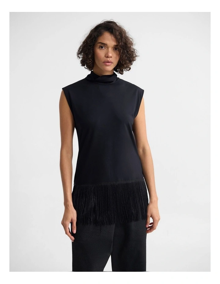 Cassie Stretch Fringe Trim Top in Black image 1
