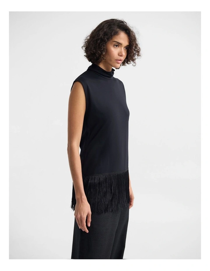 Cassie Stretch Fringe Trim Top in Black image 3