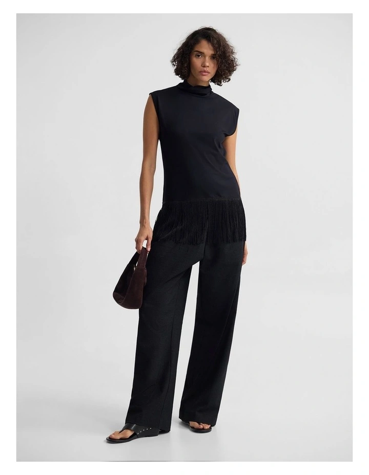 Cassie Stretch Fringe Trim Top in Black image 4