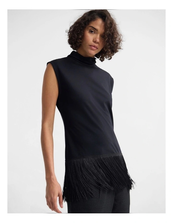 Cassie Stretch Fringe Trim Top in Black image 5