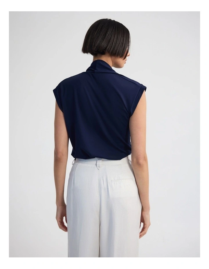 Mimi Jersey Scarf Detail Top in Navy image 2