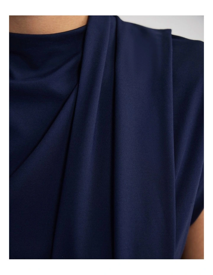 Mimi Jersey Scarf Detail Top in Navy image 6