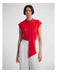 Mimi Jersey Scarf Detail Top in Red